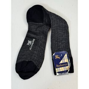 VTG Burberry Socks Gray & Black Herringbone Made In England Wool Nylon Blend